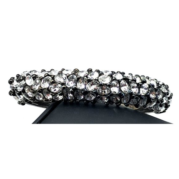 KJL Clamper Bracelet Kenneth Jay Lane Clear Crystals Rhinestones Gunmetal Signed - Picture 2 of 8